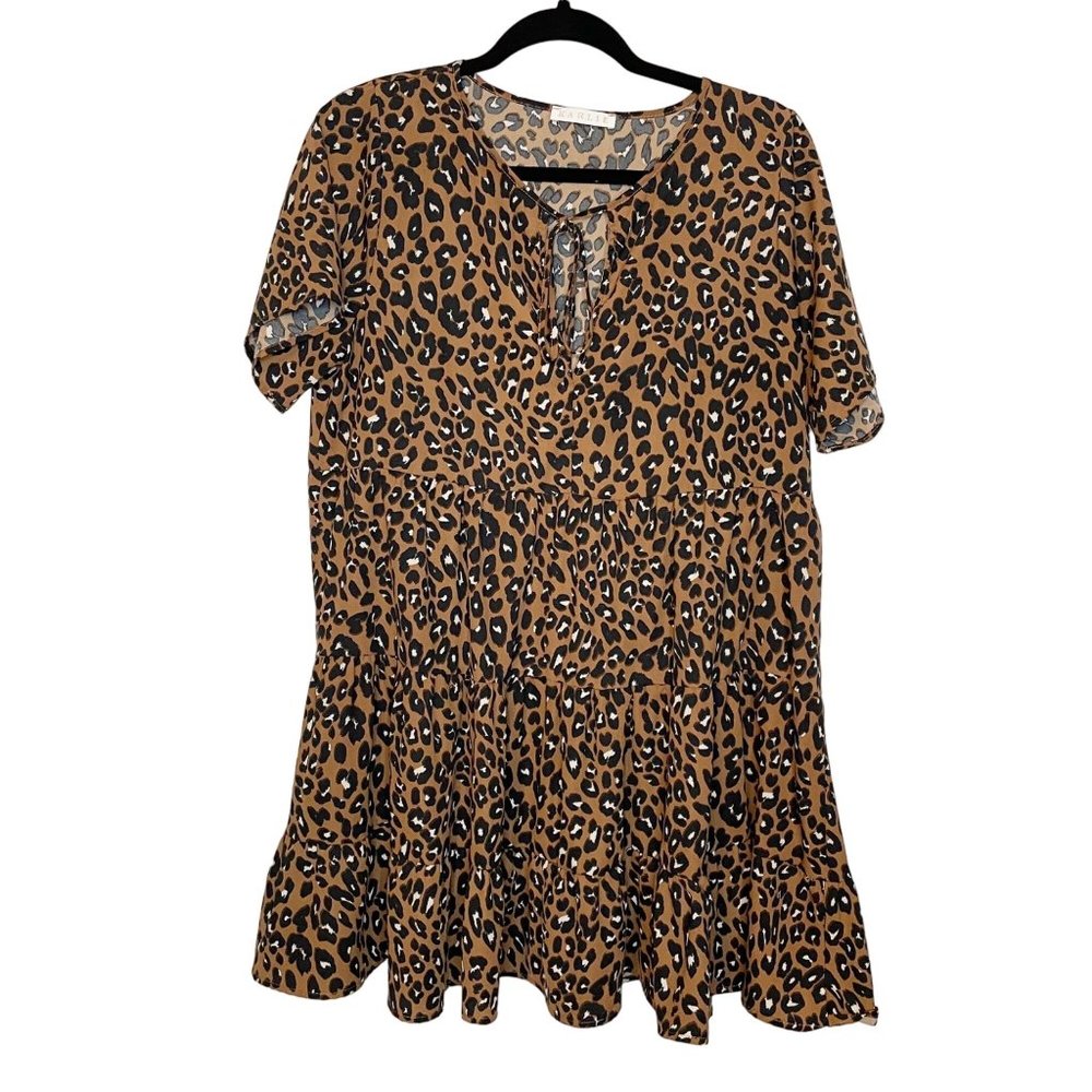 Karlie Leopard Babydoll Dress Size M Tiered Animal Print